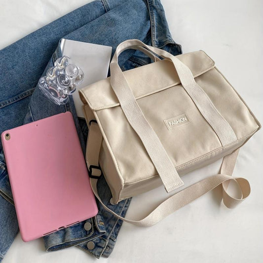 Large Capacity Shoulder Bag Solid Preppy School Books Storage Crossbody Bag