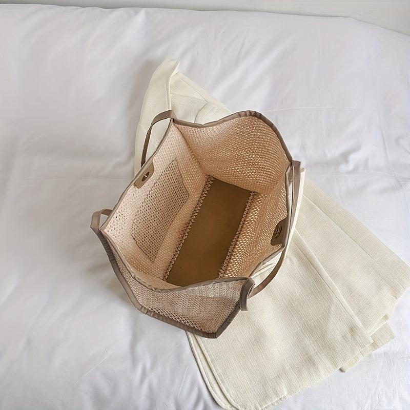 Boho Woven Straw Tote Bag Large Shoulder Handbag