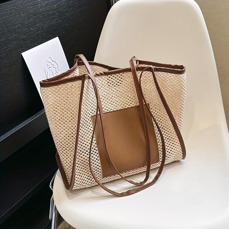 Boho Woven Straw Tote Bag Large Shoulder Handbag
