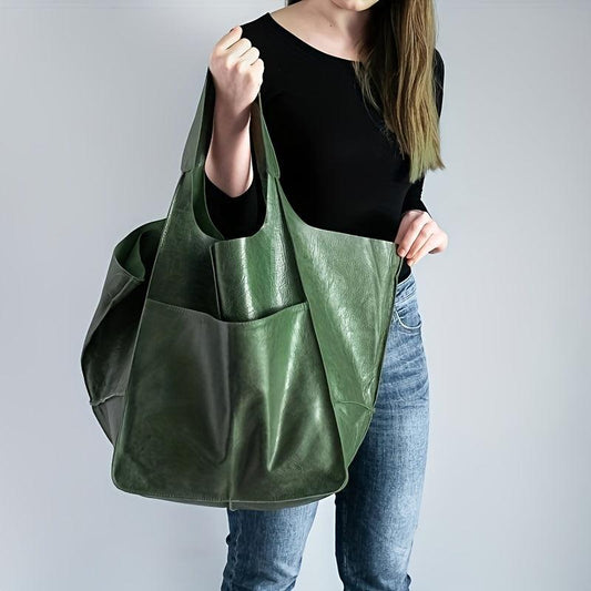 Vintage Solid Tote Bag Large Capacity Handbag For Shopping