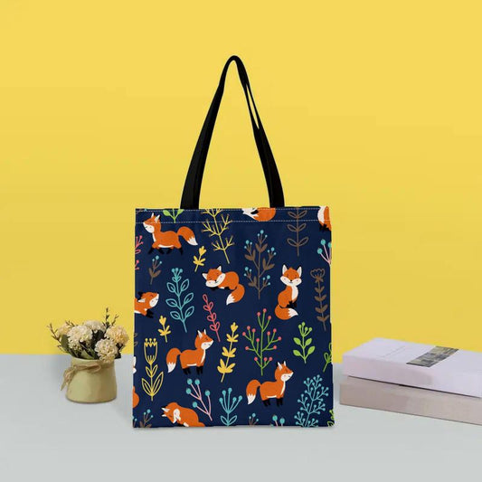 Fox Graphic Canvas Shoulder Bag for Work and Shopping