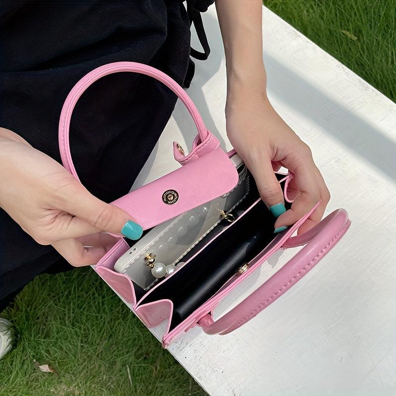 Pink Mini Square Handbag Top Handle Small Purse