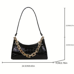 Minimalist Baguette Bag Solid Shoulder Bag With Chain Strap