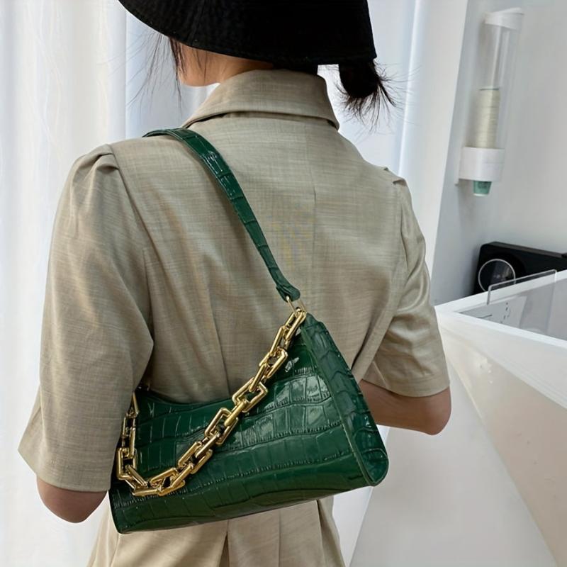 Minimalist Baguette Bag Solid Shoulder Bag With Chain Strap