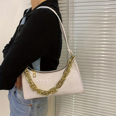 Minimalist Baguette Bag Solid Shoulder Bag With Chain Strap