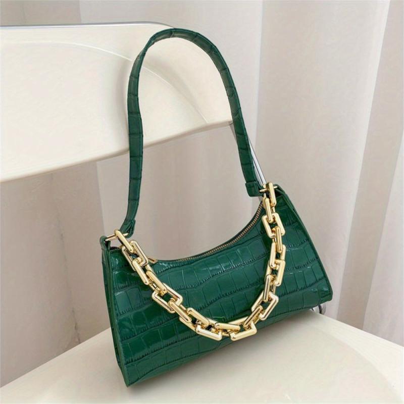 Minimalist Baguette Bag Solid Shoulder Bag With Chain Strap