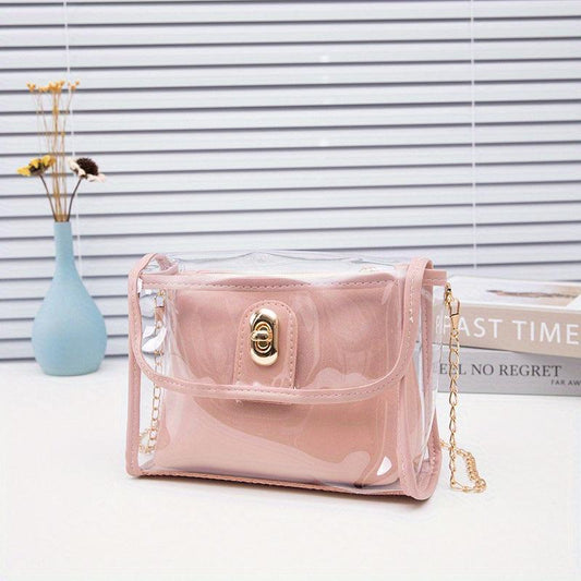 Transparent Square Bag Turn Lock Shoulder Bag