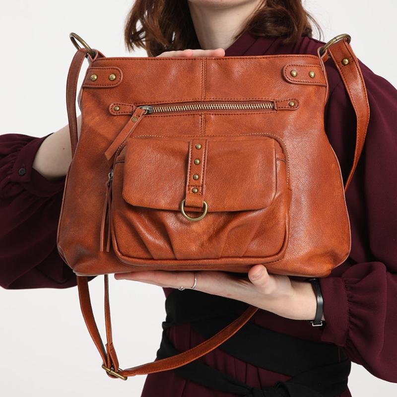 Vintage Crossbody Hobo Bag Retro PU Shoulder Satchel Women's Grunge Handbag