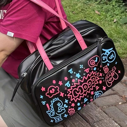 Cartoon Graffiti Shoulder Bag Handbag Large Capacity Daily Underarm Bag