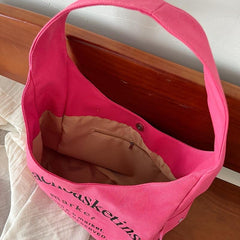 Pink Canvas Hobo Bag Large Capacity Shoulder Handbag