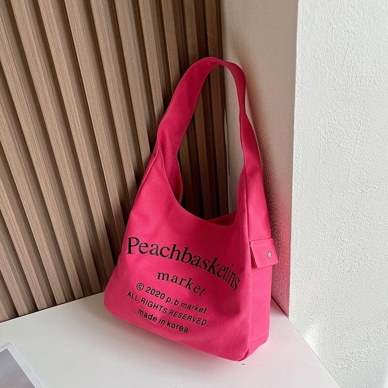 Pink Canvas Hobo Bag Large Capacity Shoulder Handbag