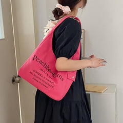 Pink Canvas Hobo Bag Large Capacity Shoulder Handbag