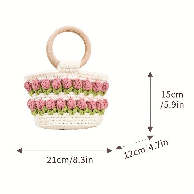 Stylish Pattern Straw Satchel Bag Women's Woven Handbag