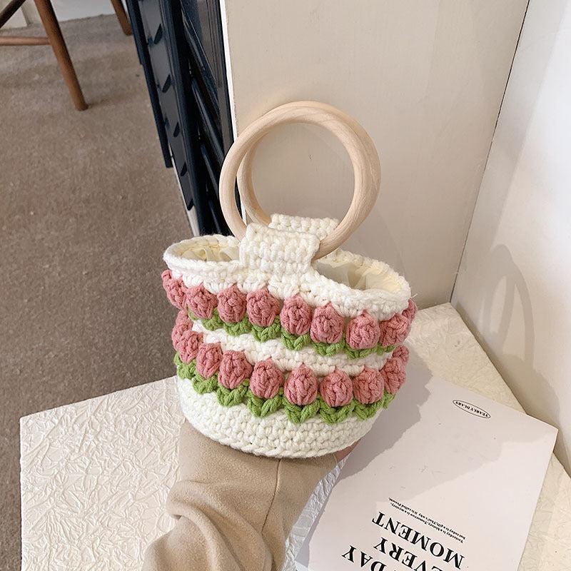 Stylish Pattern Straw Satchel Bag Women's Woven Handbag