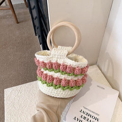 Stylish Pattern Straw Satchel Bag Women's Woven Handbag