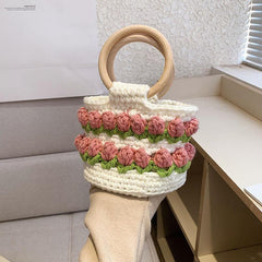 Stylish Pattern Straw Satchel Bag Women's Woven Handbag