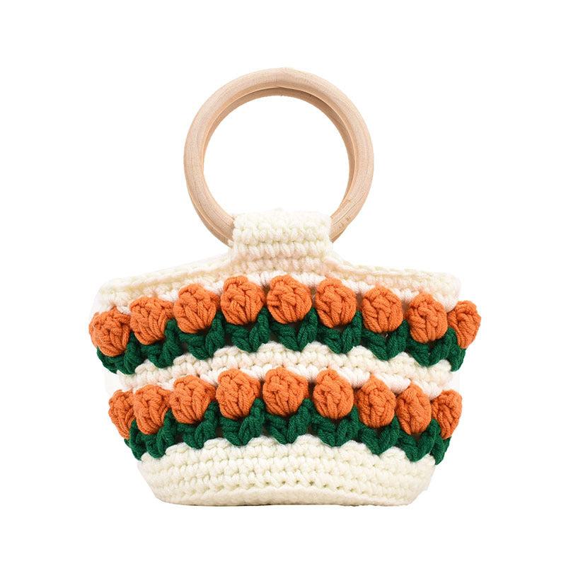 Stylish Pattern Straw Satchel Bag Women's Woven Handbag