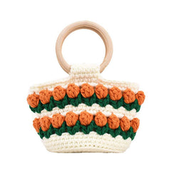 Stylish Pattern Straw Satchel Bag Women's Woven Handbag