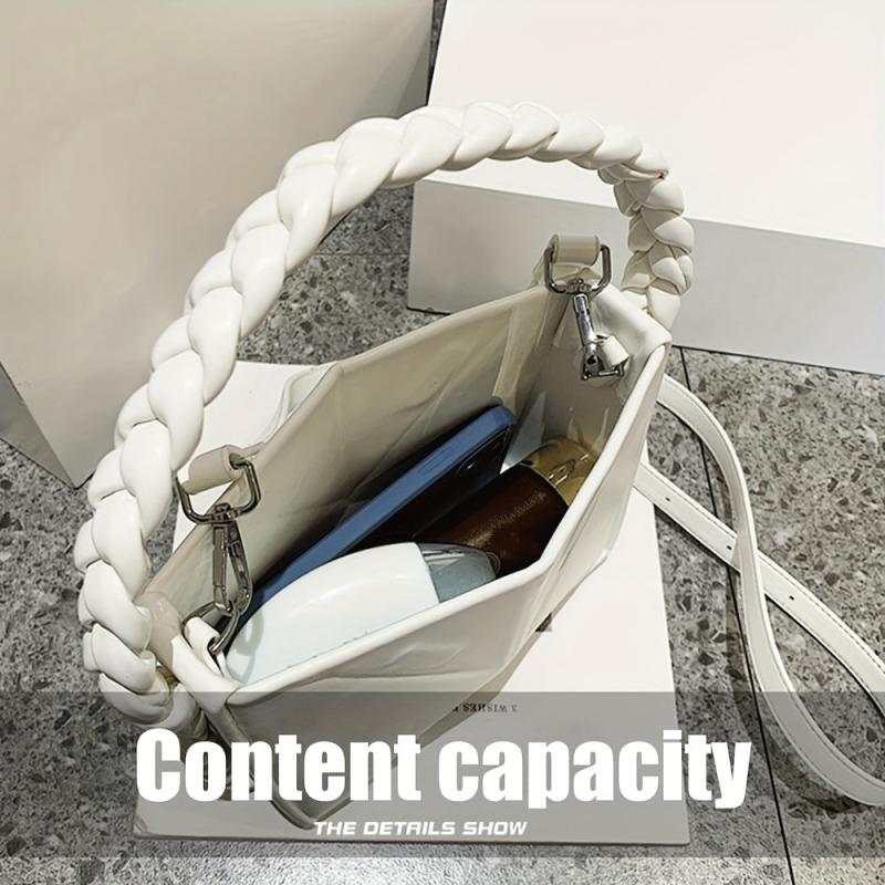 Foldable Bucket Handbag For Women Braided Handle Satchel Purse Crossbody Bag