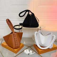 Foldable Bucket Handbag For Women Braided Handle Satchel Purse Crossbody Bag