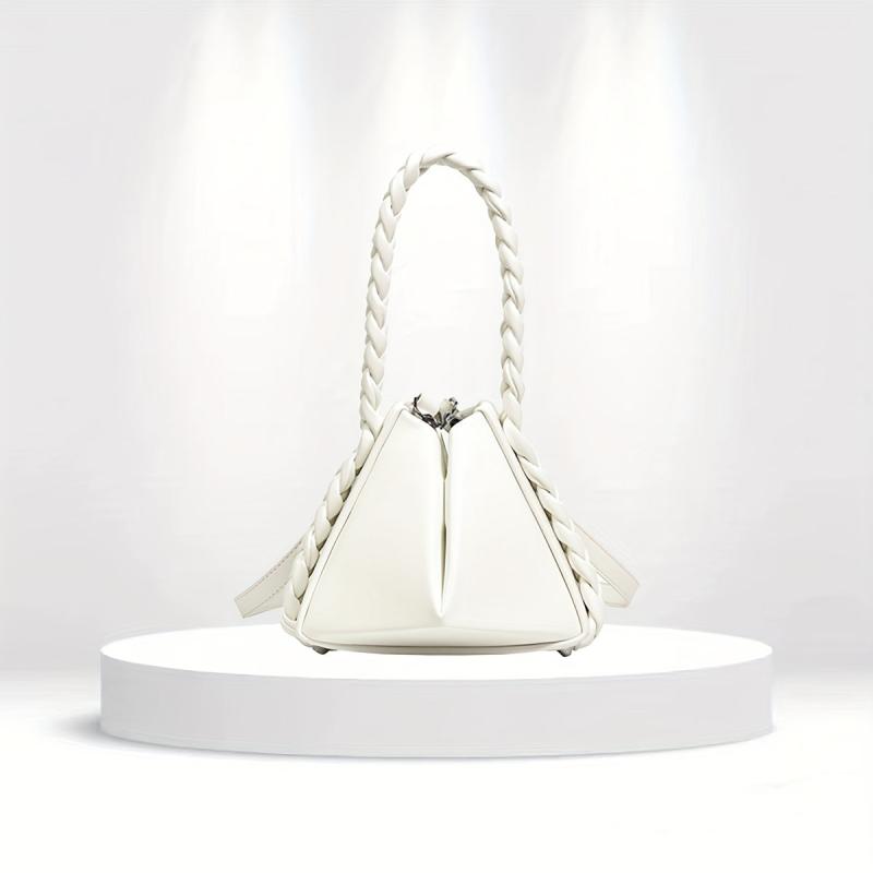 Foldable Bucket Handbag For Women Braided Handle Satchel Purse Crossbody Bag