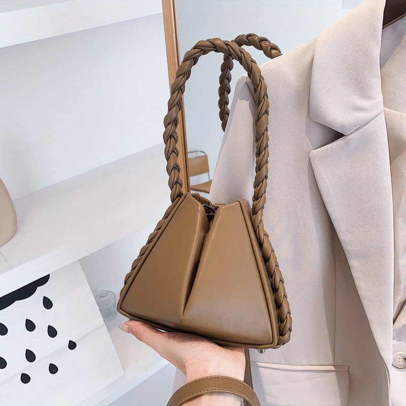 Foldable Bucket Handbag For Women Braided Handle Satchel Purse Crossbody Bag