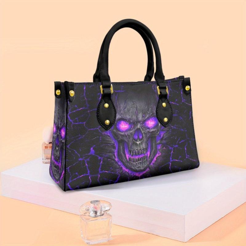 Ghost Skull Print Tote Bag Halloween Pattern Handbag Gothic Punk Style