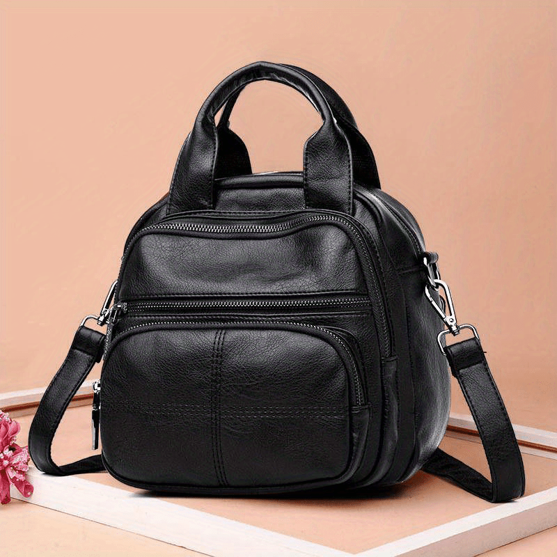 Women's Solid Backpack Zipper Storage Bag For Travel Satchel Bag