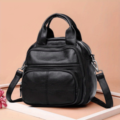 Women's Solid Backpack Zipper Storage Bag For Travel Satchel Bag