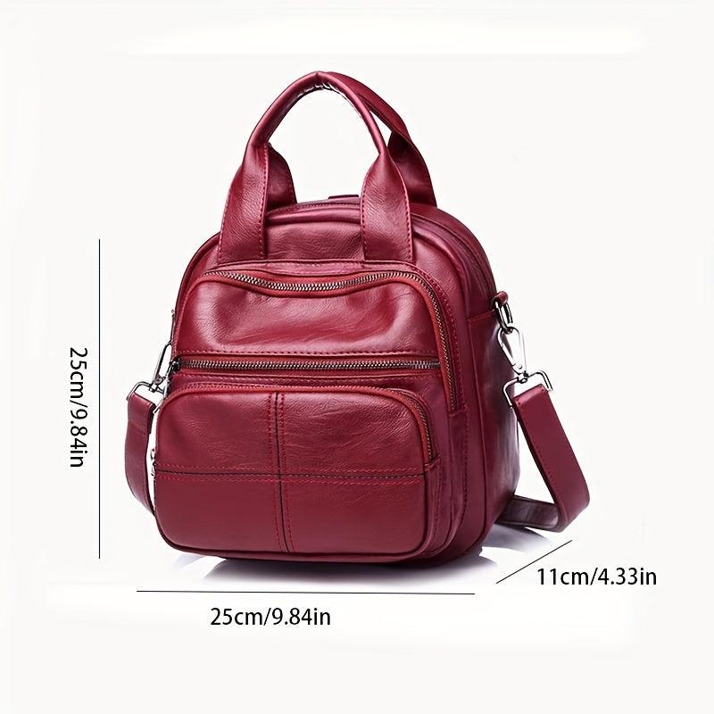 Women's Solid Backpack Zipper Storage Bag For Travel Satchel Bag