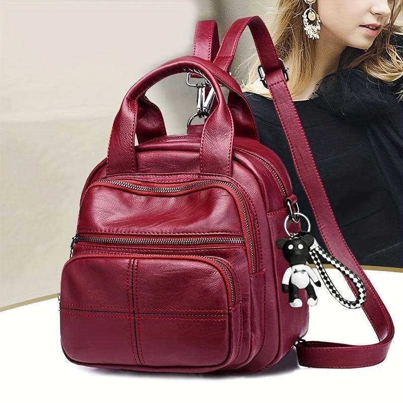 Women's Solid Backpack Zipper Storage Bag For Travel Satchel Bag