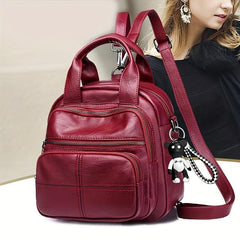 Women's Solid Backpack Zipper Storage Bag For Travel Satchel Bag