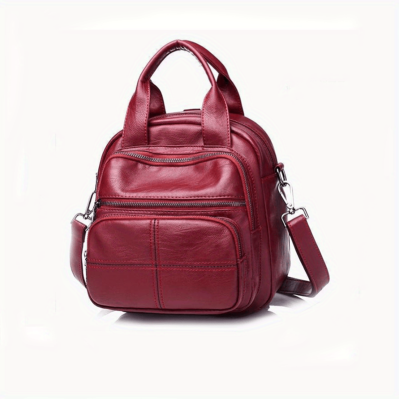 Women's Solid Backpack Zipper Storage Bag For Travel Satchel Bag