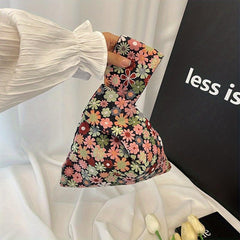 Flower Graphic Canvas Tote Handbag Floral Purse For Women