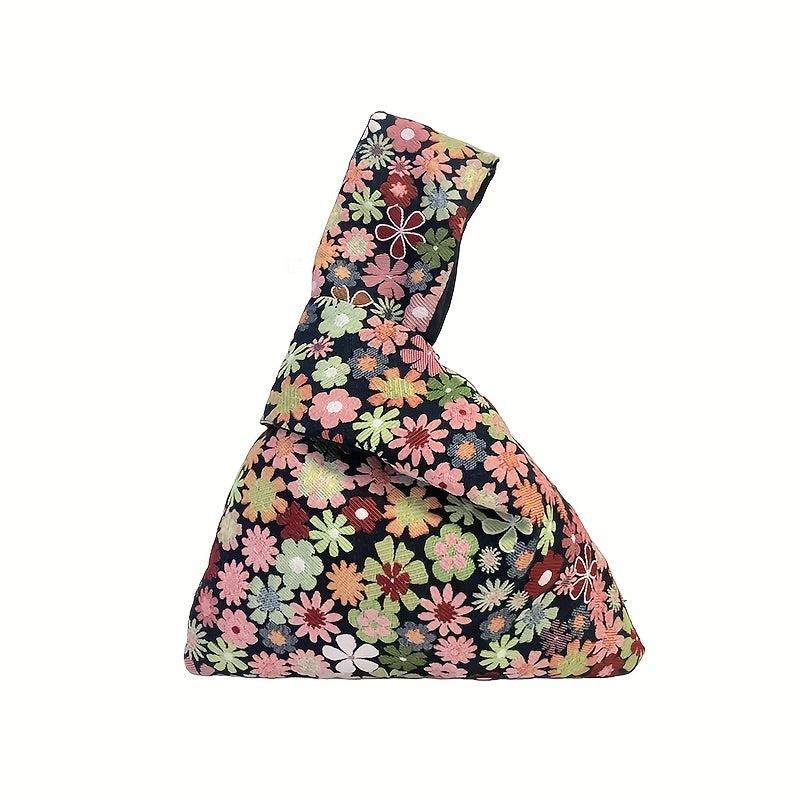 Flower Graphic Canvas Tote Handbag Floral Purse For Women