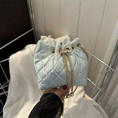 Quilted Drawstring Shoulder Bag with Chain Strap for Women