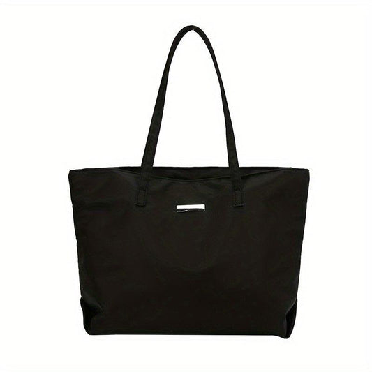 Large Capacity Casual Shoulder Bag Portable Tote Bag Solid Zipper Handbag