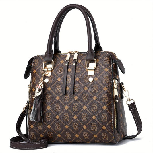 Vintage Printed Tote Bag Women Tassel Crossbody Top Handle Purse