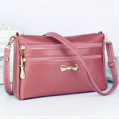 Solid Shoulder Bag Zipper Crossbody Bag Bowknot Decor