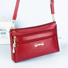 Solid Shoulder Bag Zipper Crossbody Bag Bowknot Decor