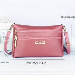 Solid Shoulder Bag Zipper Crossbody Bag Bowknot Decor