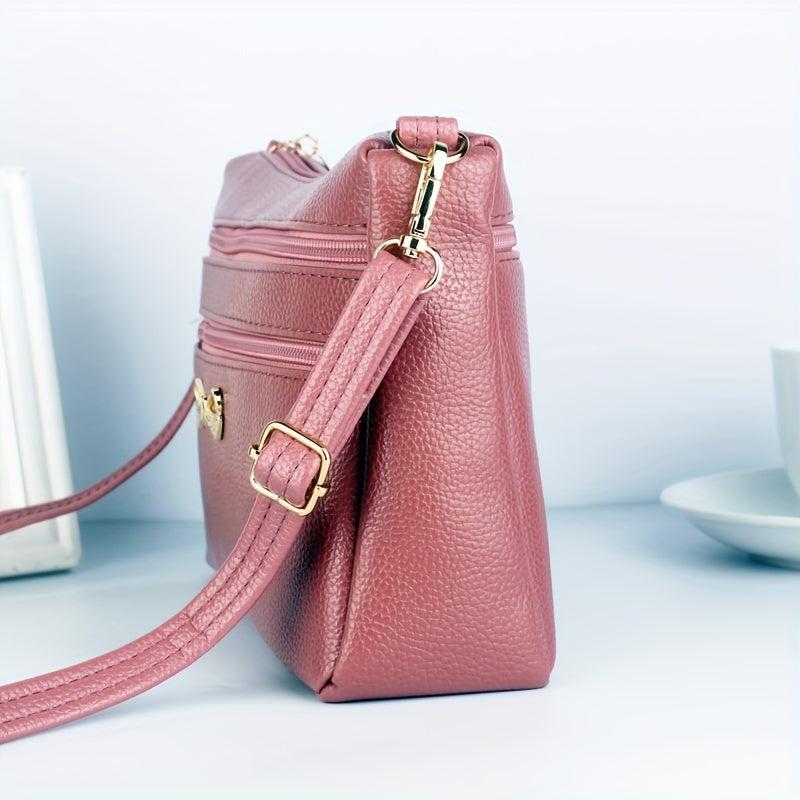 Solid Shoulder Bag Zipper Crossbody Bag Bowknot Decor