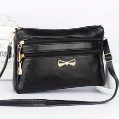 Solid Shoulder Bag Zipper Crossbody Bag Bowknot Decor
