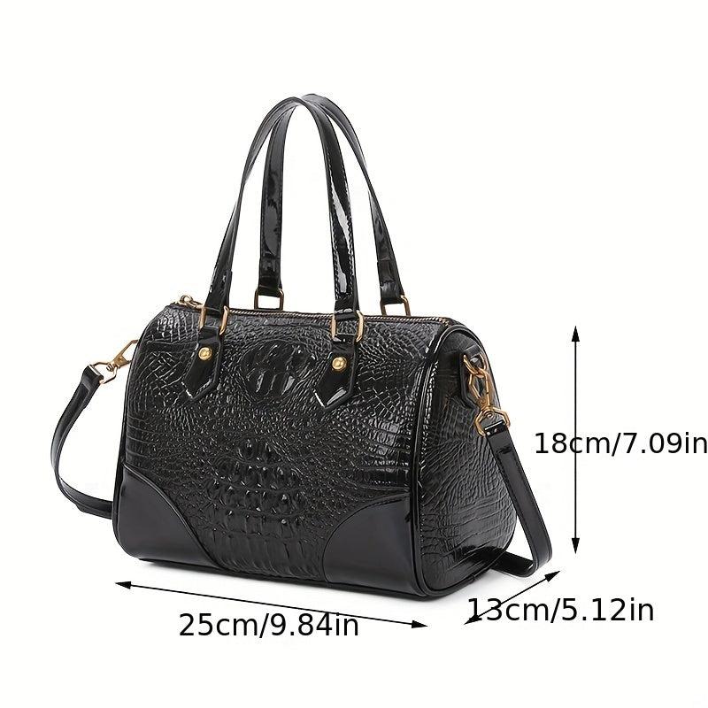 Crocodile Embossed Boston Bag Shoulder Crossbody All Match