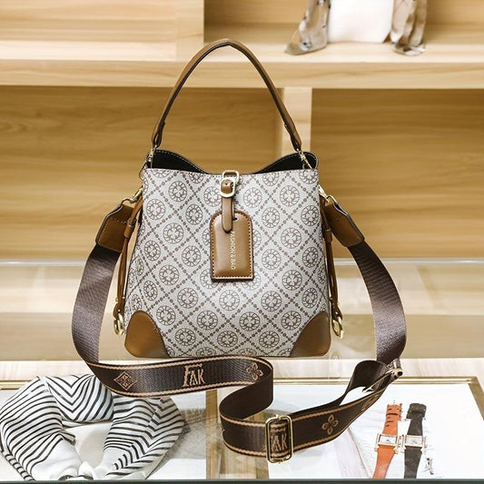 Vintage Pattern Bucket Bag Colorblock Shoulder Bag