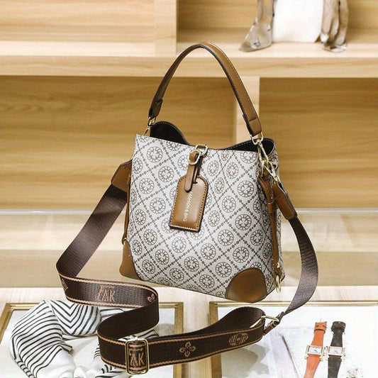 Vintage Pattern Bucket Bag Colorblock Shoulder Bag