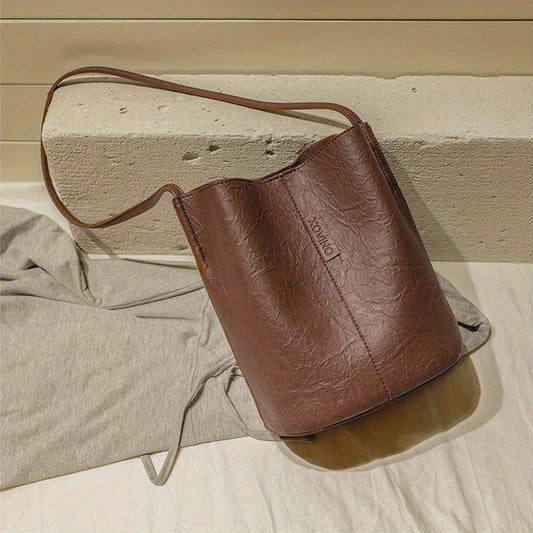 Vintage Textured Bucket Bag Small Shoulder Bag For Women