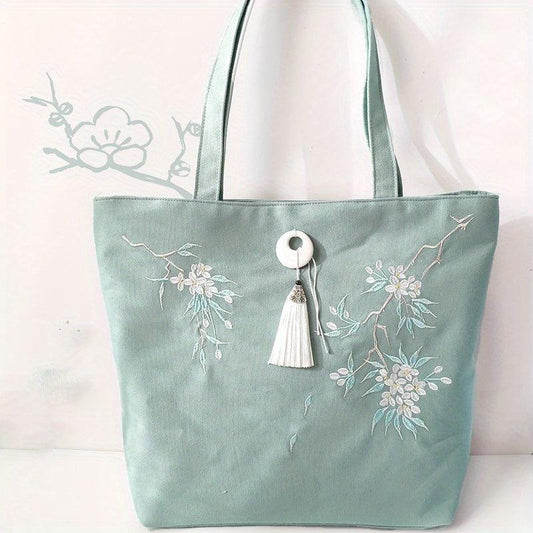 Chinese Style Embroidery Tote Bag Canvas Shoulder Handbag