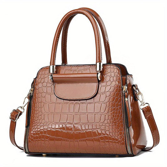 Crocodile Pattern Handbag Stylish Satchel Purse for Office Crossbody Bag