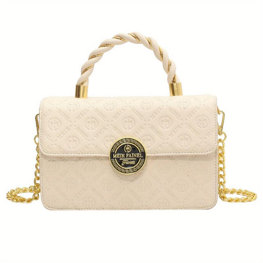 Embossed Crossbody Bag Small Flap Square Purse Metal Handbag